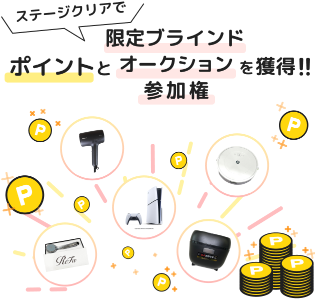 ステージクリアでポイントと限定ブラインドオークション参加権を獲得!!